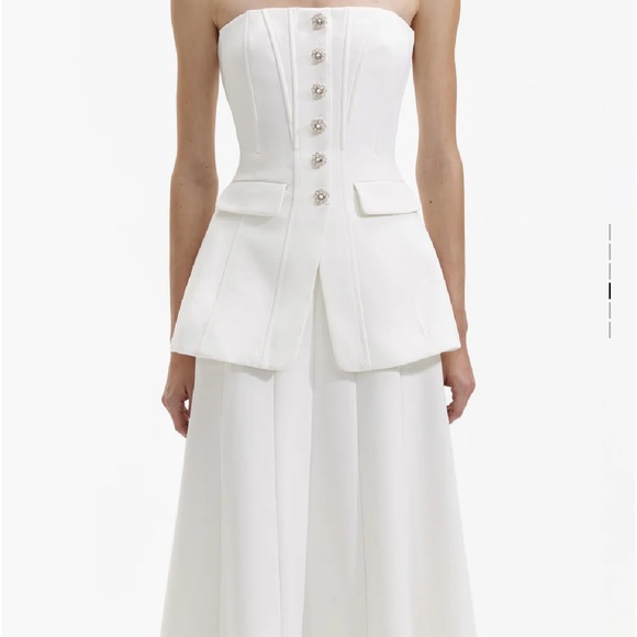 Self-Portrait White Bandeau Crepe Midi Dress - Picture 4 of 7